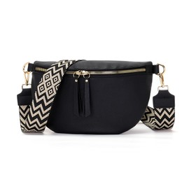 Vezluax 30 x 20 cm Large Bum Bag Women's Vegan Leather Shoulder Bag Women's Crossbody Bag Women's Belt Bag with 5 cm Wide Strap, L-black, Utility