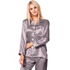 SWOMOG Satin Women's Pyjamas with Button Placket Long Sleeve Sleepwear