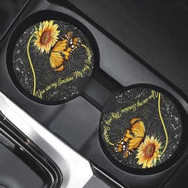 2 Pcs Car Cup Coasters, Absorbent Ceramic Coasters Black (Sunflower)