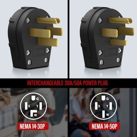 ENERLITES Straight Blade Angle Plug, AC Dryer Replacement Male Angle Plug, NEMA 14-30/50P, 50 Amp, 125V/250V, 66351-BK, Black