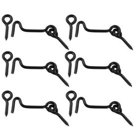 Jiozermi 6pcs 2 Inch Cabin Hook and Eye Latch with Mounting Screws, for Wood Gate Door Swivel Window-Black