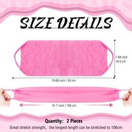 Back Scrubber for Shower Exfoliating Washcloth Back Cloth Body Extended Length Scrubber Towel Nylon Exfoliating Stretchable Pull Strap Wash Cloth for Bath Body Scrub Washcloth 2 Pack (Pink,White)