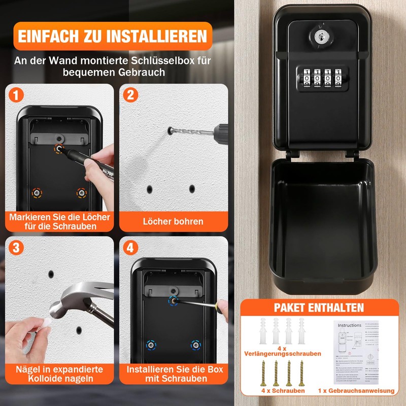 Key Safe with Number Code, Large Outdoor Key Cabinet with