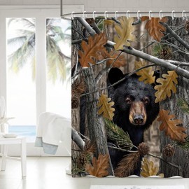 HommomH Schwarzbär Shower Curtain with Hooks Bathroom Waterproof Autumn Forest Bathroom Decor 90 * 180 cm