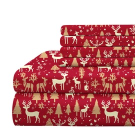 BYSURE Reindeer&Christmas Tree Printed Sheets 6 Pieces Set (King Size,Christmas Tree), Microfiber 15 inch Deep Pocket Bedding, Christmas Decoration Indoor