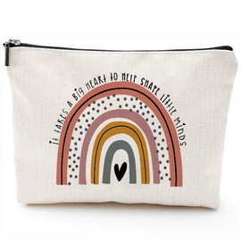 Finrray Canvas Cosmetic Bag Rainbow Makeup Bag Friendship Toiletry Pouch Inspirational Organizer for Birthday Graduation Teachers' Day, Mother's Day Gift (Heart)