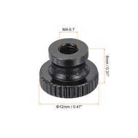 sourcing map Knurled Thumb Nuts, 6Pcs M4 x 12 x 8mm Carbon Steel Knurled Nut, Adjusting Round Knobs Fasteners Nuts for 3D Printer Parts, Black