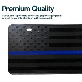ZONETECH USA American Flag License Car Tag Plate with Thin Blue Line Thick Durable Embossed Monochrome Novelty Great American Pledge of Allegiance (2 Pack)