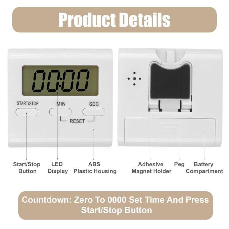 Pack of 2 Digital Kitchen Timer, Timer with Large LCD