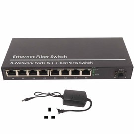 Fiber Ethernet Media Converter 1 Optical Port 8 Electrical Port 10 100 1000M Gigabit SFP Ethernet Fiber Switch 100‑240V UK Plug
