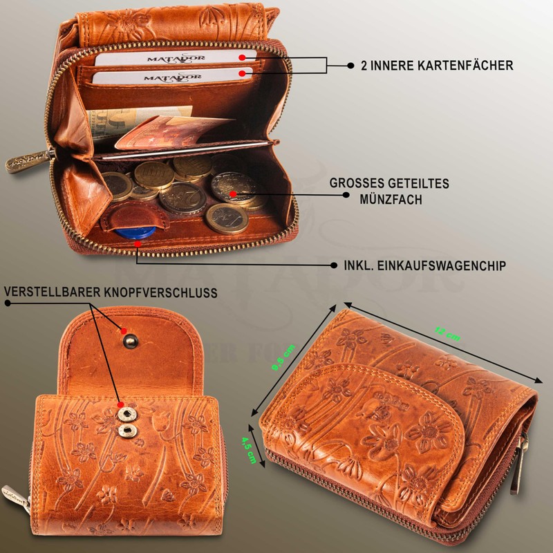 MATADOR Genuine Leather Women's Wallet RFID Protection Wallet Compact Leather,