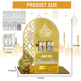Ramadan Advent Calendar - Acrylic Eid Mubarak DIY Countdown Calendars for Decoration - Craft Ornament Ramadan Gift (Gold-203)
