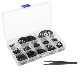 Realure Pack of 500 E-Clip Circlips Set, 16 Sizes M1.5-M22 Snap Rings Assortment Set, Carbon Steel Circlips with Storage Box & Tweezers, for Attaching Bearings, Gears