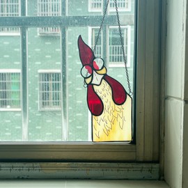Peeping Rooster Stained Glass Window Hanging Suncatcher, Chicken Lover Gift for Women Mom Grandma, Funny Window Corner Hanging Decor, Rooster Chicken Decor Staring