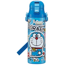 Skater SKDC6-A Children's Stainless Steel Water Bottle, 2-Way Direct Drinking, 20.8 fl oz (580 ml), Cup Drinking, 20.4 fl oz (570 ml), Doraemon, Stickers, Lightweight, Girls, Hot and Cold Water Bottle, Sports Bottle, Cute, Kids, Children, Water Bottle