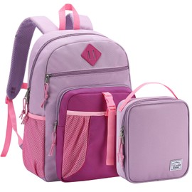 VASCHY Kids Backpack Lunch Bag Set, 2-1 School Bookbag Insulated Lunch Box for Toddlers,Preschool,Daycare,Kindergarten,Elementary School Pink