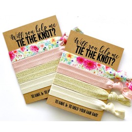 Bridesmaid Proposal Set | Will you help me Tie the Knot?| Hair Tie Favors | To have & to hold your hair back (10, Kraft Card + Black Ink)
