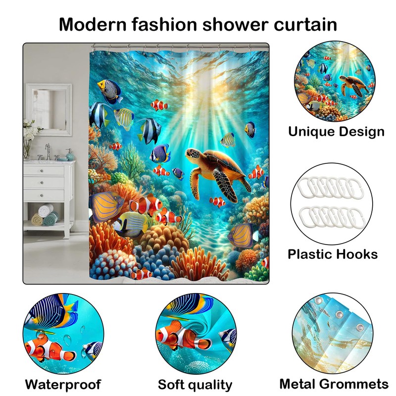 COSEVIER Sea Turtle Shower Curtain for Bathroom Ocean Beach Coastal