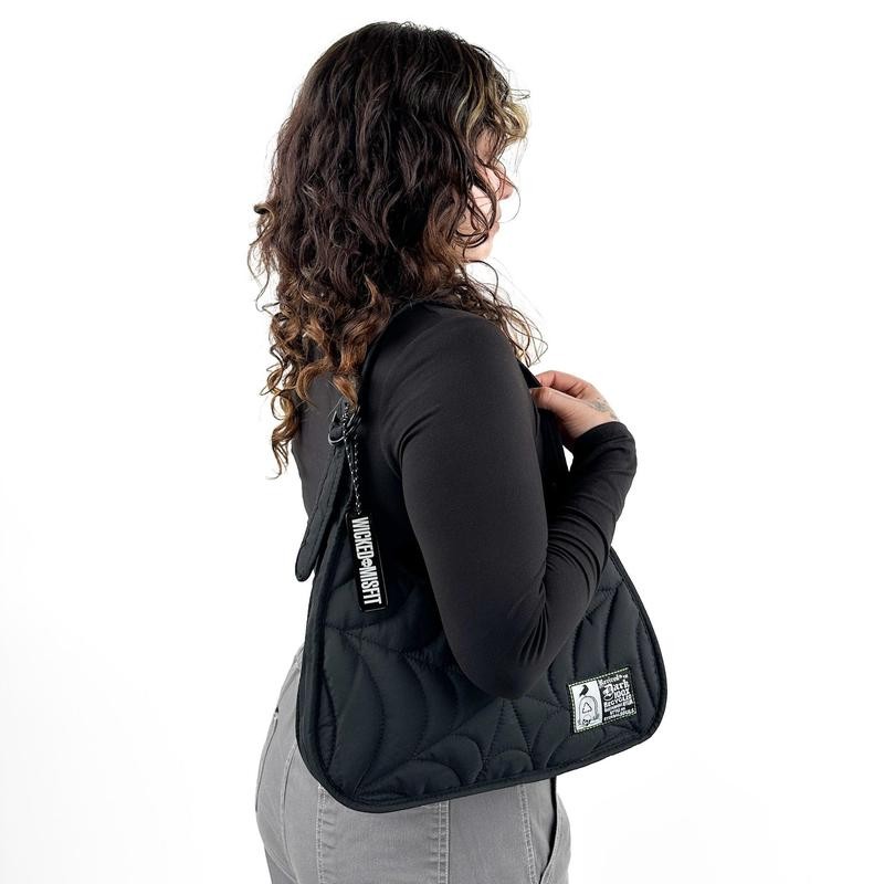 Recycled Nylon Spiderweb Puff Shoulder Bag By Wicked Misfit:_Black with