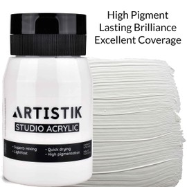 ARTISTIK Acrylic Paint 500 ml Tub - Acrylic Paints with High Pigment and Long-Lasting Brilliant and Vibrant Colours Professional & Amateur Painting Jar Art Supplies (White)