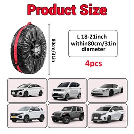 Orizizhic Pack of 4 Tyre Bags 18-22 Inch Thick Tyre Protection Cover Waterproof Dustproof Tyre Cover Black Diameter 80 cm Tyre Storage for Clean Transport Storage