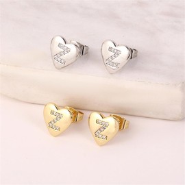 Earrings 925 Silver Stud Earrings for Women Girls Children Small Heart Earrings Silver Letter Stud Earrings with Cubic Zirconia Sleeping Cartilage Stud Earrings 10 mm, small, Gold-plated, Cubic