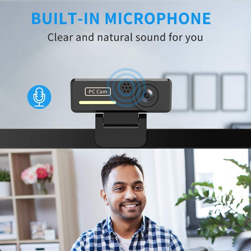 ABASK 2MP Webcam with Microphone, HD 1080p for PC, Laptop,