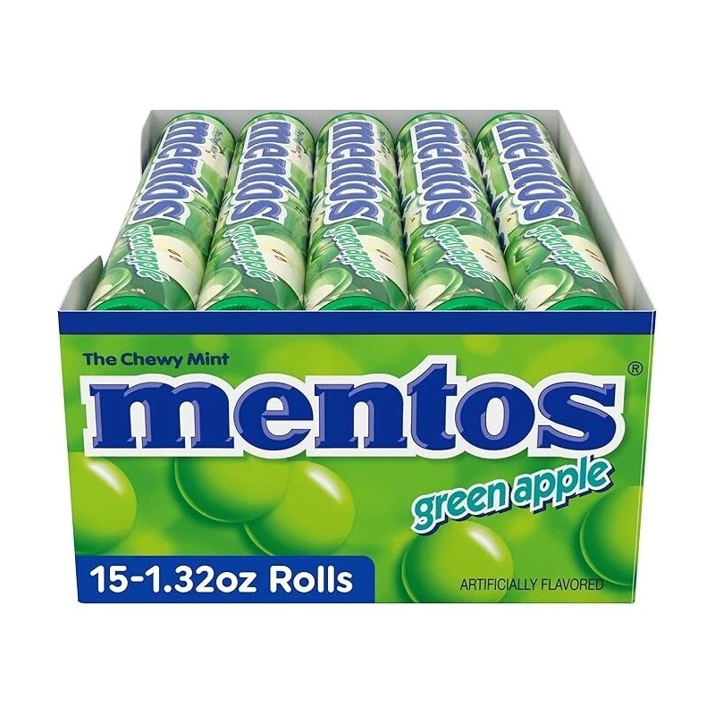 Mentos Chewy Mint Candy Roll, Green Apple, Non Melting, 1.32