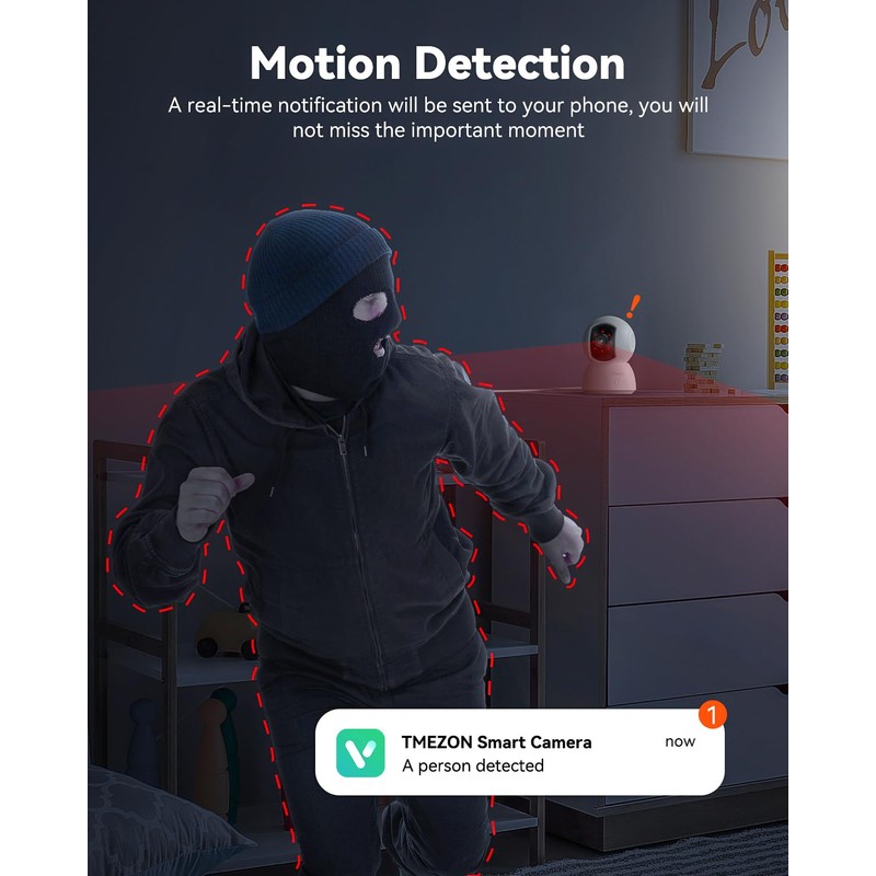 TMEZON Indoor Security Camera 2K,Pan/Tilt Wi-Fi Pet Camera with Vicohome