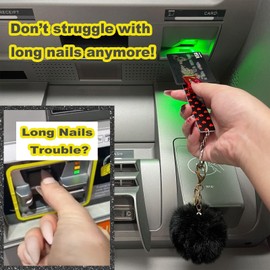 BATUMEYE Credit Card Grabber For Long Nails, Cute Acrylic Debit Bank For Women（Red）