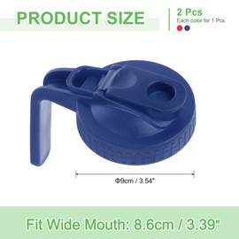 sourcing map 2Pcs Mason Jar Pour Spout Lid, Mason Jar Lids Wide Mouth Airtight Flip Cap Lids with Handle for Drinking Salad Dressing and Food Storing, Red/Blue