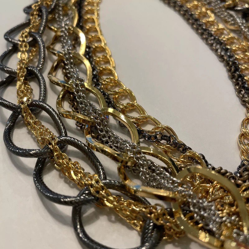MIA Chunky Multi Layer Gold Black Silver Necklace W Stud