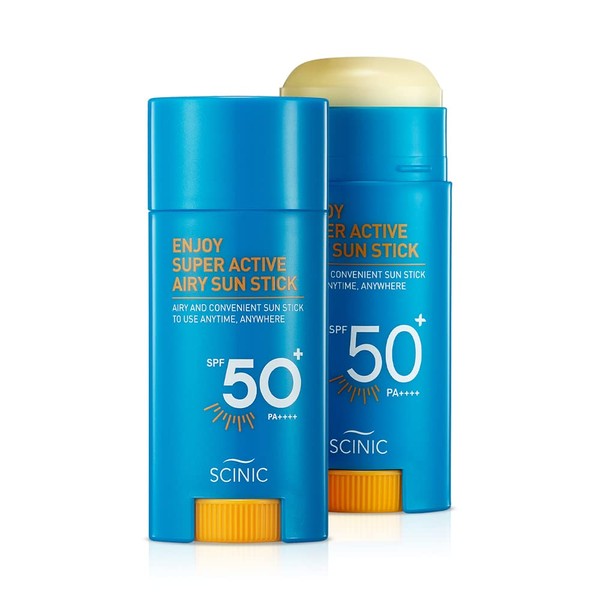 SCINIC Enjoy Super Active Airy Sun Stick SPF50+ PA++++ 0.53oz (15g) | Strong UV Protection Anytime, Anywhere Air-light, Clear Airy Sun Stick | Korean Skincare