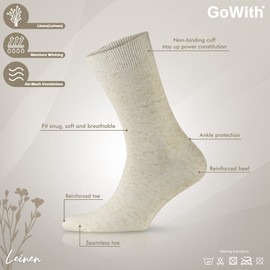 GoWith Men's Natural Linen Socks, 4 pairs pack, Ecru colour, durable hypo-allergenic antibacterial moisture wicking breathable comfortable organic UK Size 6-8 and 9-11
