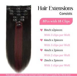 Clip in Hair Extensions Real Human Hair 105g Clip ins Colored Clip-in Hair Extensions 100% Brazilian Remy Human Hair Extension for Kids Women Girls 8pcs with 18 Clips (20 Inch)
