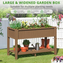 LUE BONA Large Raised Garden Bed with Tools and Shelf, 47 * 21 * 30in, 8 DIY Pocket HDPS Elevated Planter Box with Legs, 3-Year Warranty, No Crack, Outdoor Herb Raised Beds for Gardening Vegetables