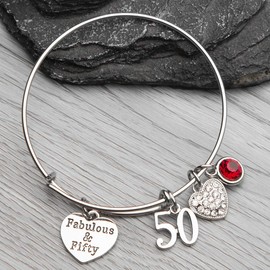 Infinity Collection 50th Birthday Gifts for Women, 50th Birthday Expandable Charm Bracelet with January Birthstone Charm, Adjustable Bangle, Perfect 50th Birthday Gift Ideas (January)