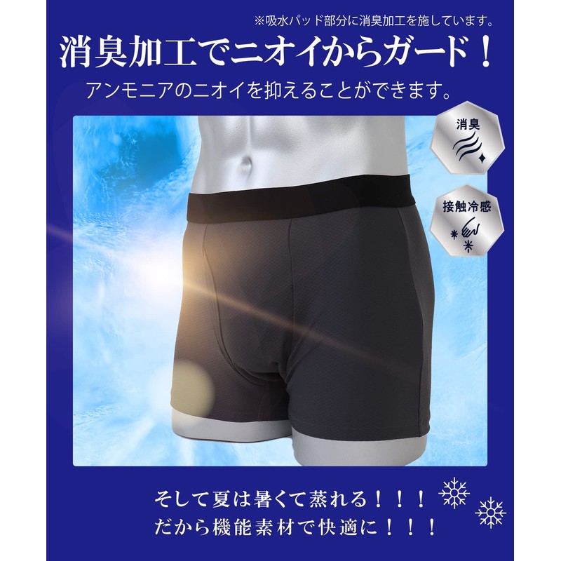 KEEP GUARD Men's Boxer Shorts, Urine Leak Cool, Cool Touch,