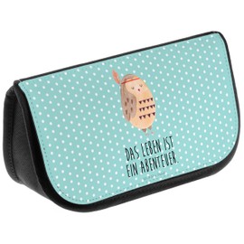 Mr. & Mrs. Panda Cosmetic Bag Owl Feather Jewellery, turquoise, Hand Drawn