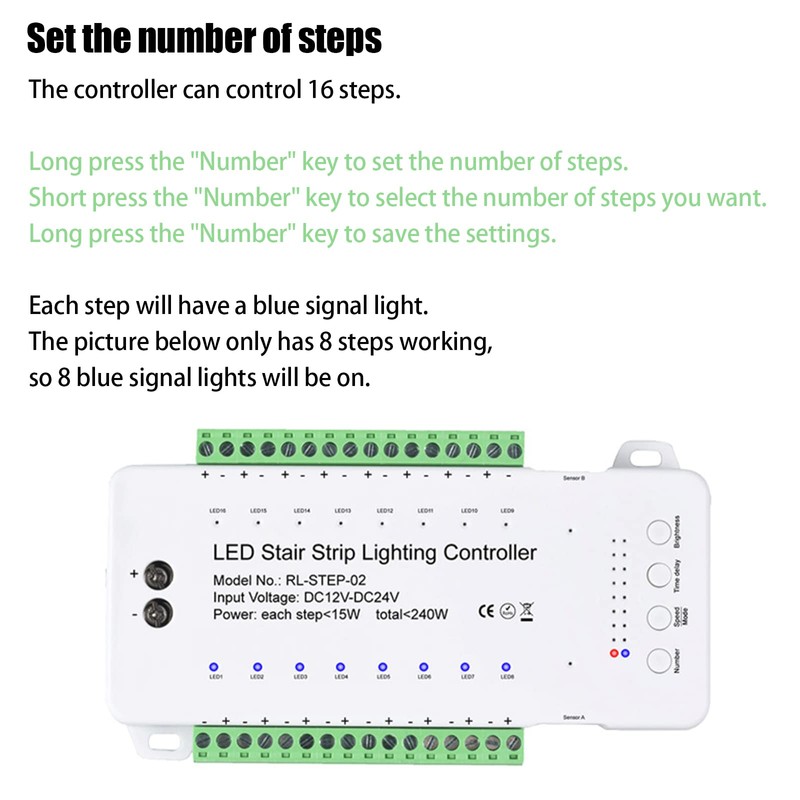 9 Modes LED Motion Sensor Stair Light Controller DC12-24V Speed