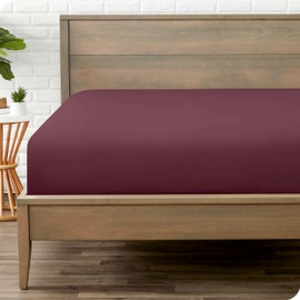 Bare Home Fitted Bottom Sheet Queen - Premium 1800 Microfiber - Ultra-Soft Wrinkle Free - Deep Pocket - Queen Fitted Sheet (Queen, Burgundy)