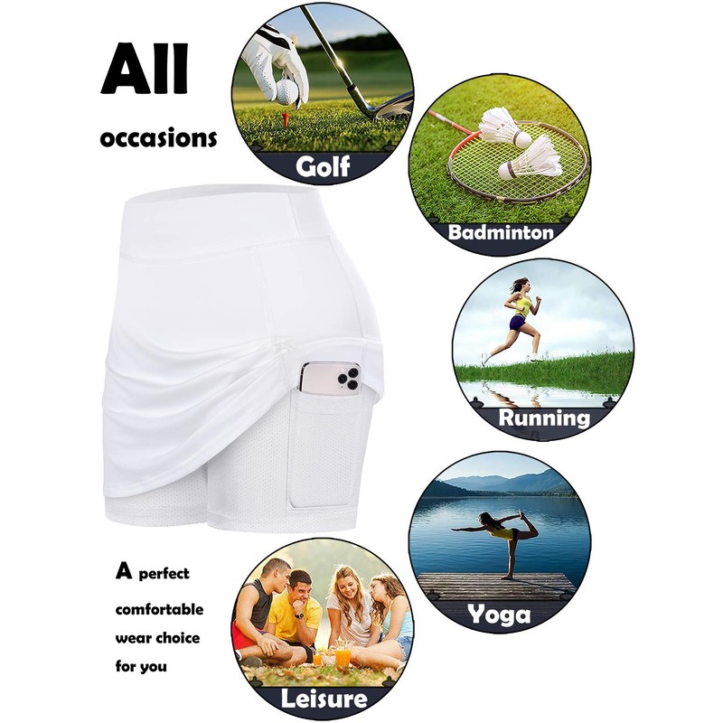 Blevonh - Faldas de tenis para mujer, con bolsillos, Blanco,