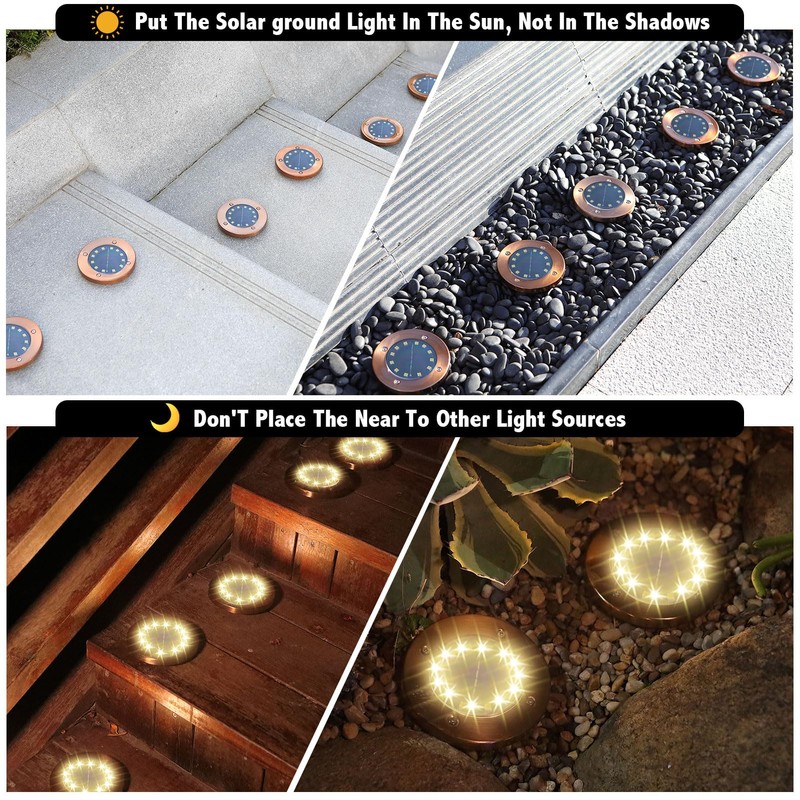 JKIMK Solar Ground Lights Outdoor Waterproof Flat Garden Solar Disk