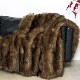 HORIMOTE HOME Luxury Plush Faux Fur Throw Blanket, Long Pile Brown with Black Tipped Blanket, Super Warm, Fuzzy, Elegant, Fluffy Decoration Blanket Scarf for Sofa, Armchair, Couch and Bed, 50''x 60''