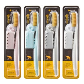WANGTA Toothbrush 4pcs, Twice as Wide as Regular Brush Head, Wide Toothbrush, Long Brush Head, More Comfortable and Easier Brushing (Golden Brush)