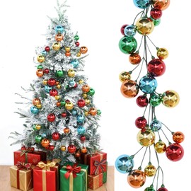 Christmas Ball Garland Dailyart 6ft 72pcs Plastic Ball Christmas Garland Hanging Ornaments 5 Mixcolor Bright Decorations Ball for Xmas Tree Mantel Door Bedroom Centerpiece Wreath Wedding Decor