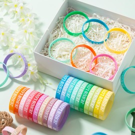 CYCLUSIVE 100 Pieces Jesus Loves You Silicone Wristbands Colorful Rubber Motivational Rubber Wristbands Christian Bracelets for Men Women Party Favors ( Fresh Colors)