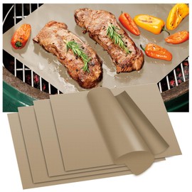 KitchenRaku BBQ Grill Mat 33X40cm Set of 5, Non Stick Oven Liners for Bottom of Fan Assisted Ovens, Reusable Teflon Barbecue Mats for Baking on Gas, Charcoal, Oven & Electric Grills (Copper)