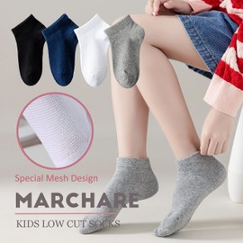 Marchare Boys/Girls Low Cut Cotton Socks Kids Seamless School Socks 6 Packs White