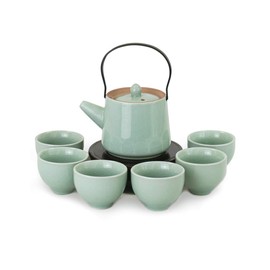 Dahlia Ice Crack Celadon Porcelain 7-pcs Gongfu Tea Set in Gift Box with Built in Infuser Blue